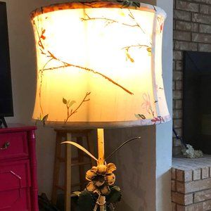 Anthropologie Vintage Floral Lamp Base and Floral Cherry Blossom Lamp Shade Set